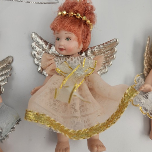 Vintage Porcelain Doll Figure Angel Set Ornaments,‎ 3 Ornaments - Picture 8 of 11